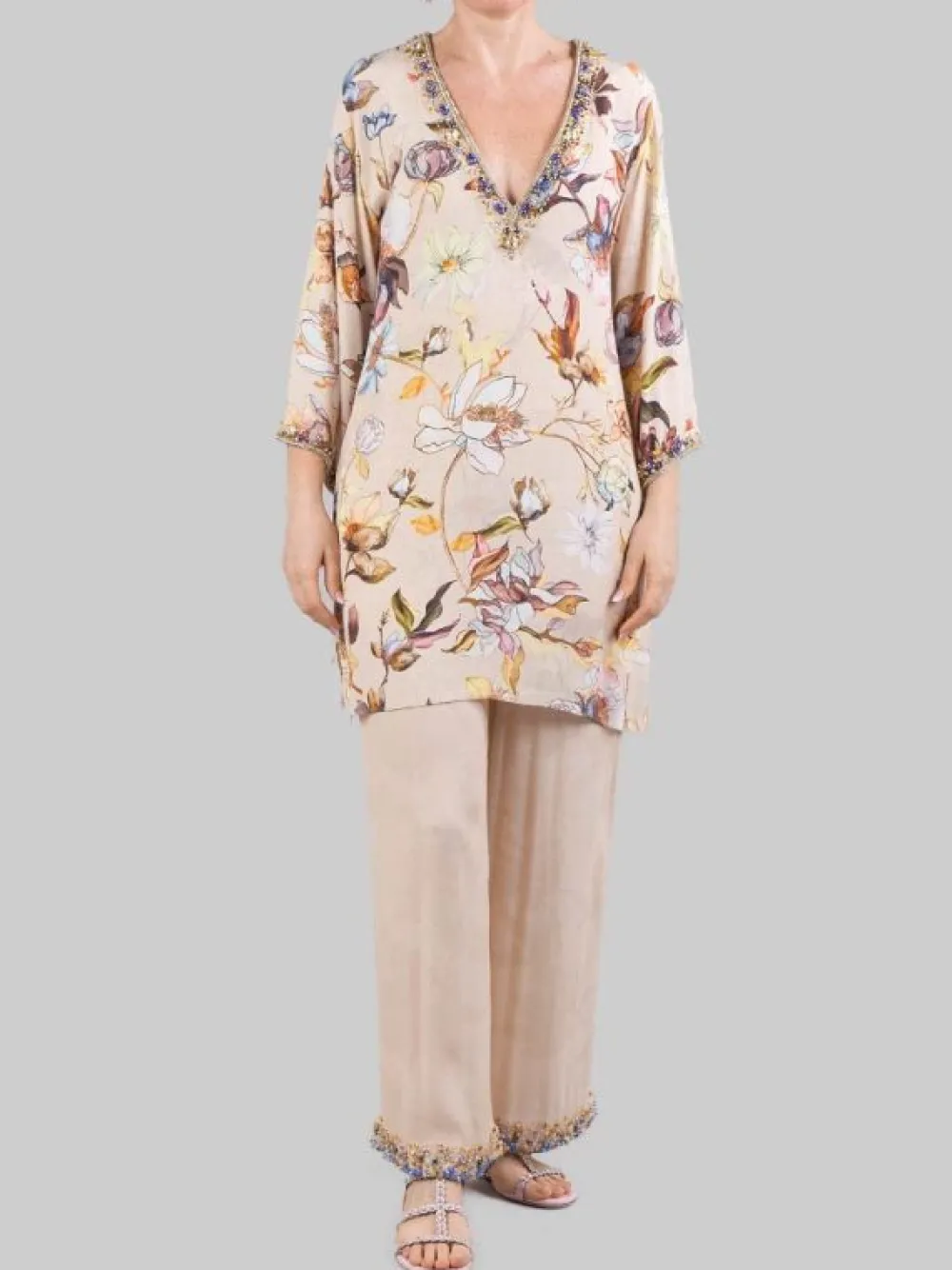 ABITO CAMICIA A FANTASIA DECORATO CON PERLINE, | MIRIAM STELLA Fashion