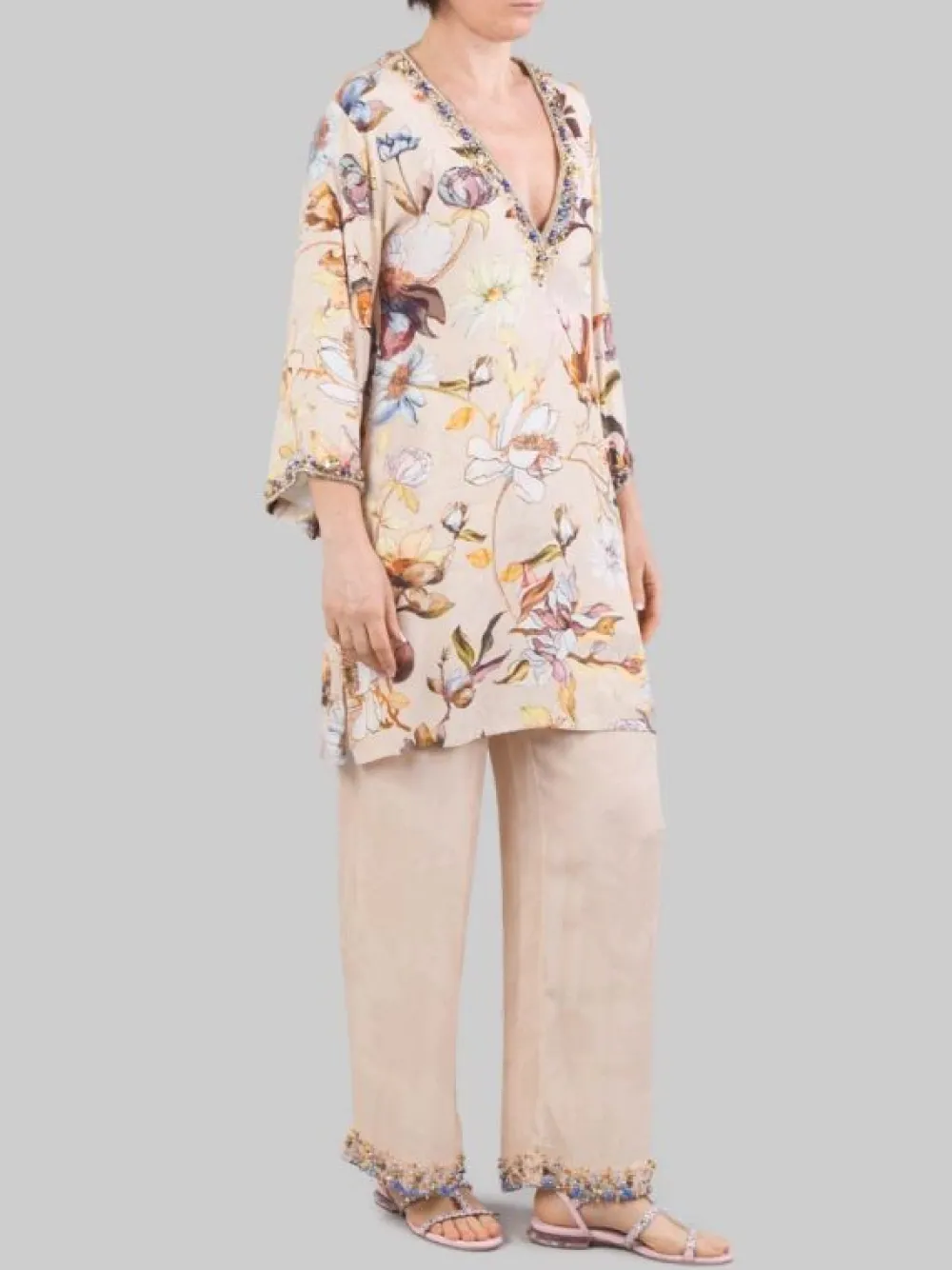 ABITO CAMICIA A FANTASIA DECORATO CON PERLINE, | MIRIAM STELLA Fashion