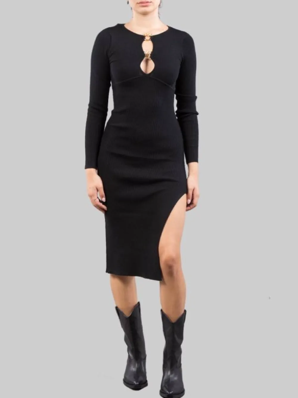 ABITO LONGUETTE CON ANELLI LOVE BIRDS E SPACCO ANTERIORE | PINKO Outlet