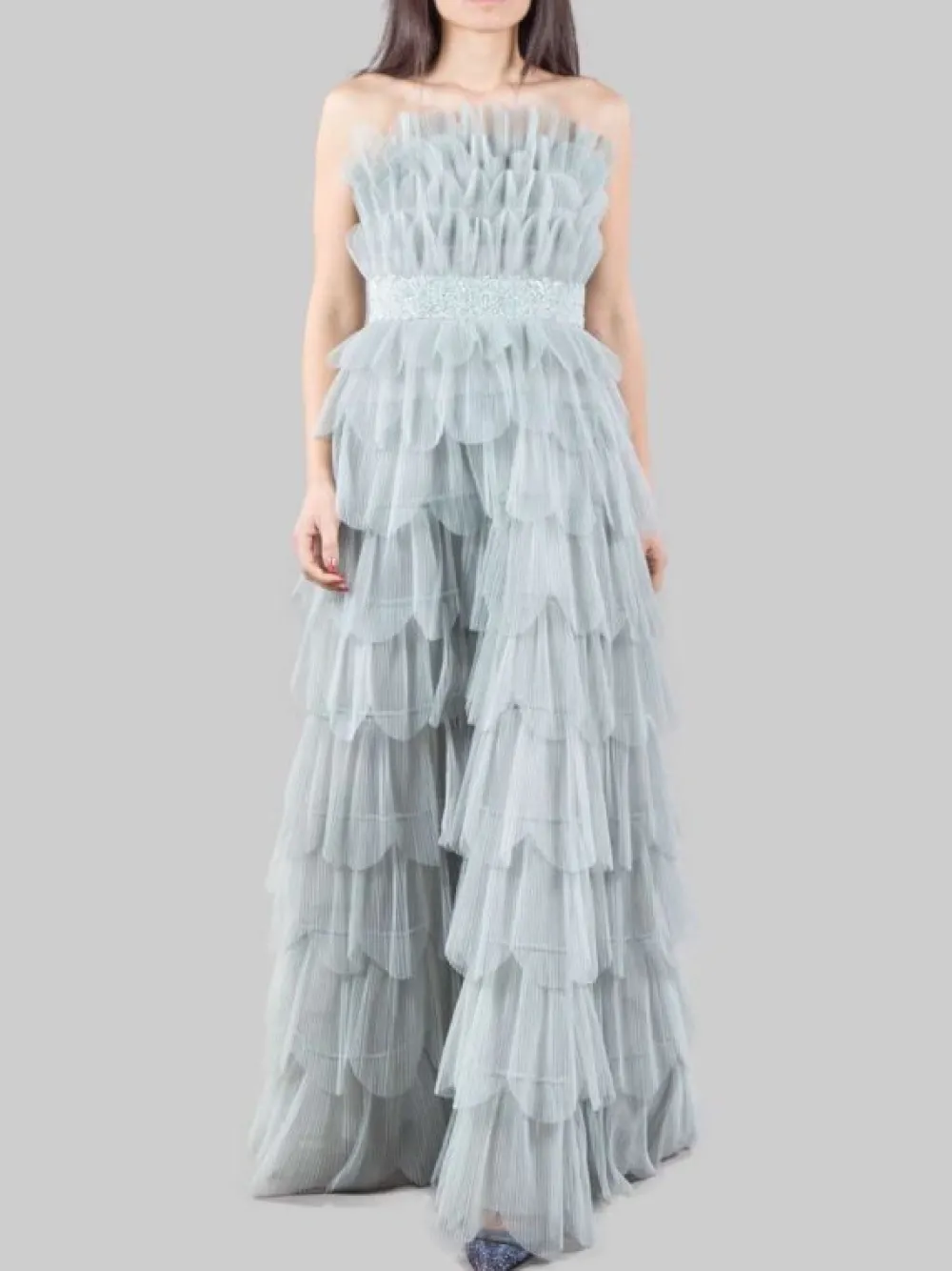 ABITO LUNGO IN PETALI DI TULLE CON CINTURA GIOIELLO | CARLA RUIZ Clearance