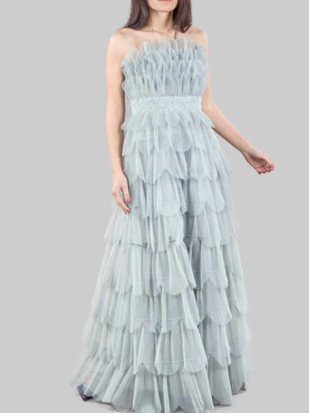 ABITO LUNGO IN PETALI DI TULLE CON CINTURA GIOIELLO | CARLA RUIZ Clearance