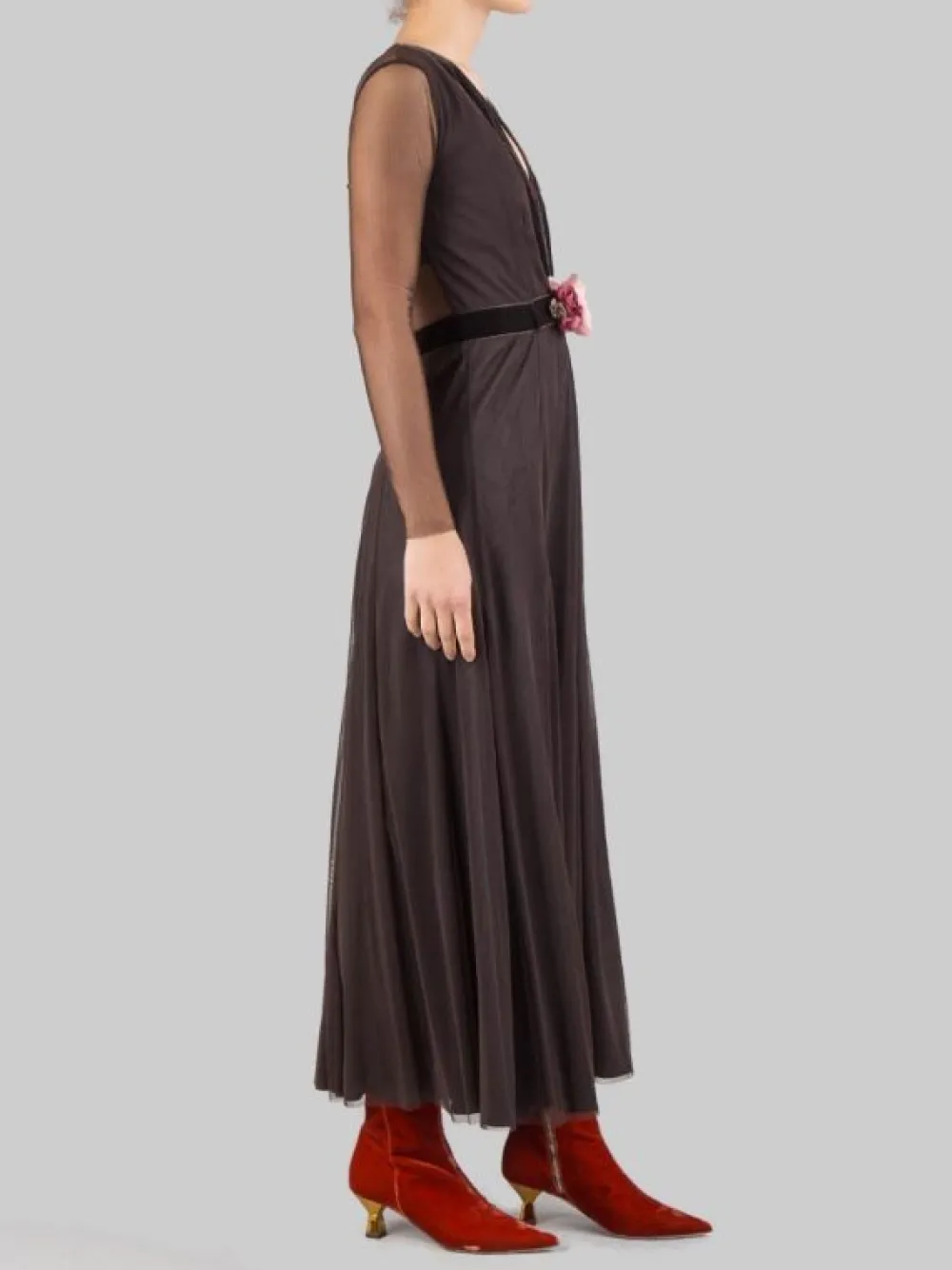 ABITO LUNGO IN TULLE CON CINTURA A FIORI IN VITA | MADAME SHOUSHOU Clearance