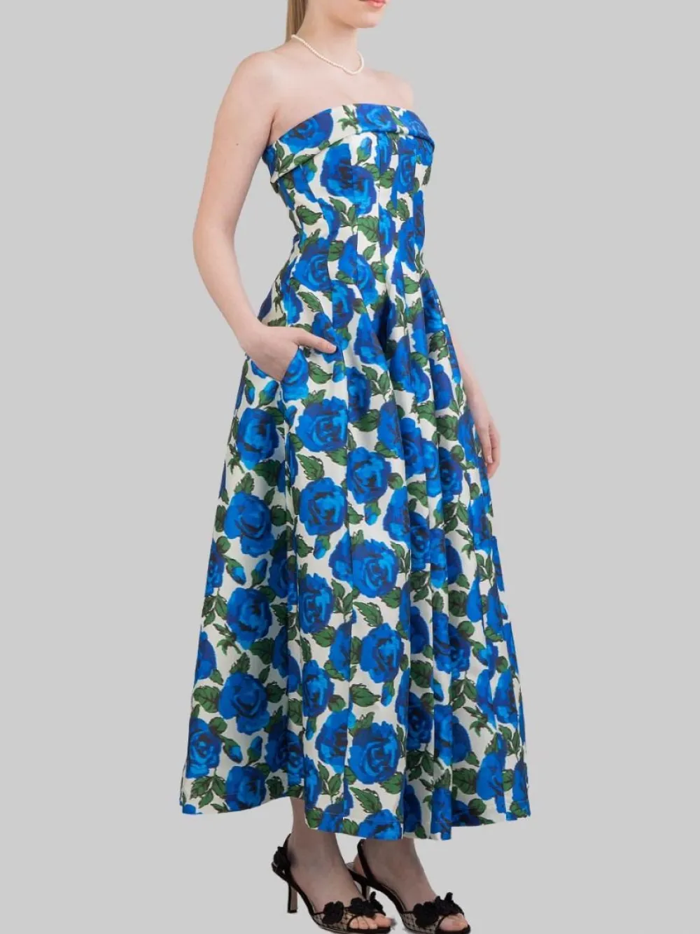 ABITO MIDI BUSTIER SENZA MANICHE A FANTASIA ROSE BLU | PHILOSOPHY DI LORENZO SERAFINI Clearance
