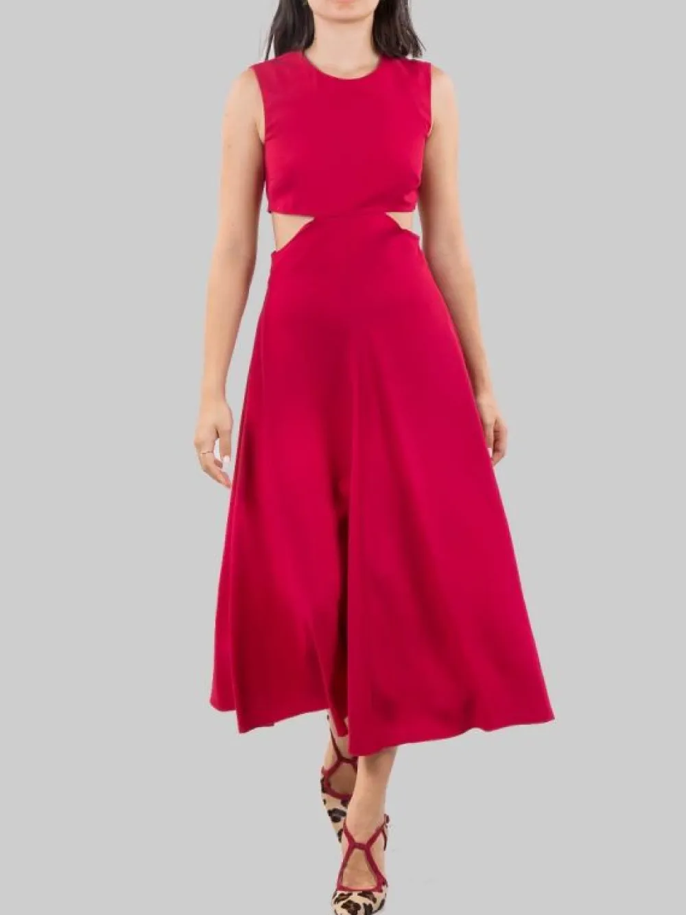 ABITO MIDI GIROCOLLO SCARLATTO CON APERTURE LATERALI | RED VALENTINO Online