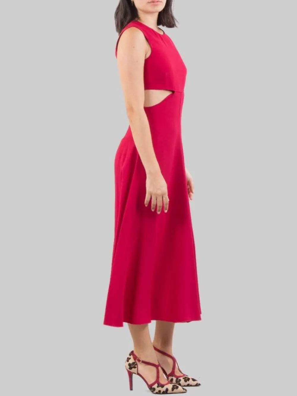 ABITO MIDI GIROCOLLO SCARLATTO CON APERTURE LATERALI | RED VALENTINO Online