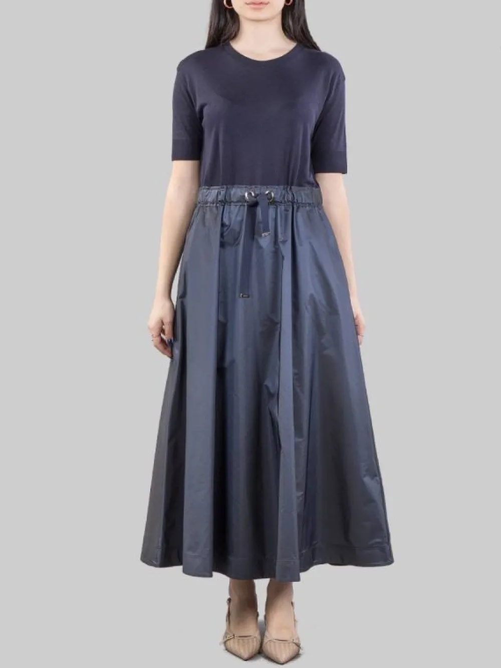 ABITO MIDI IN BIMATERIALE CON GONNA IN TAFFET· E COULISSE IN VITA | HERNO Outlet