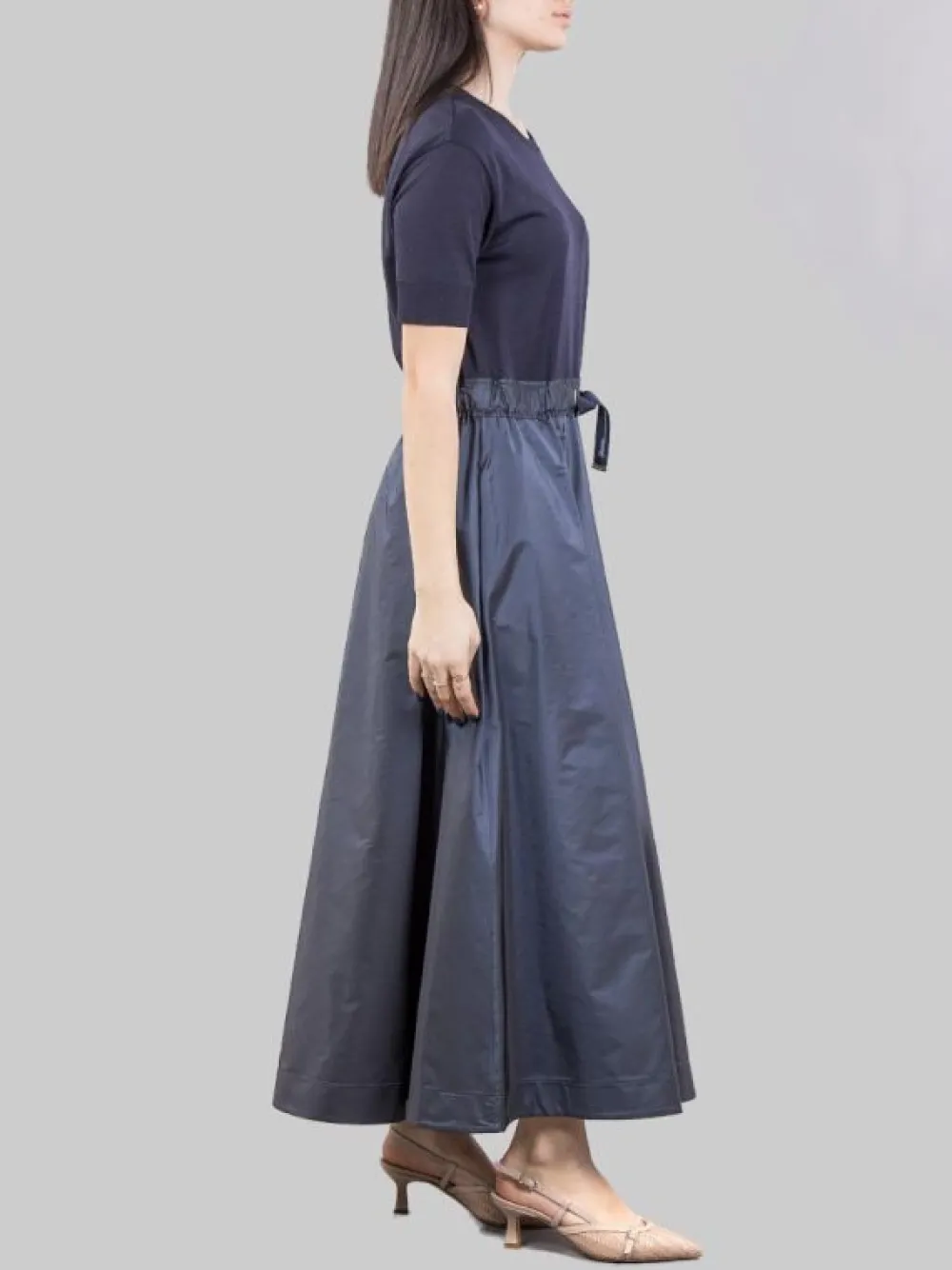 ABITO MIDI IN BIMATERIALE CON GONNA IN TAFFET· E COULISSE IN VITA | HERNO Outlet