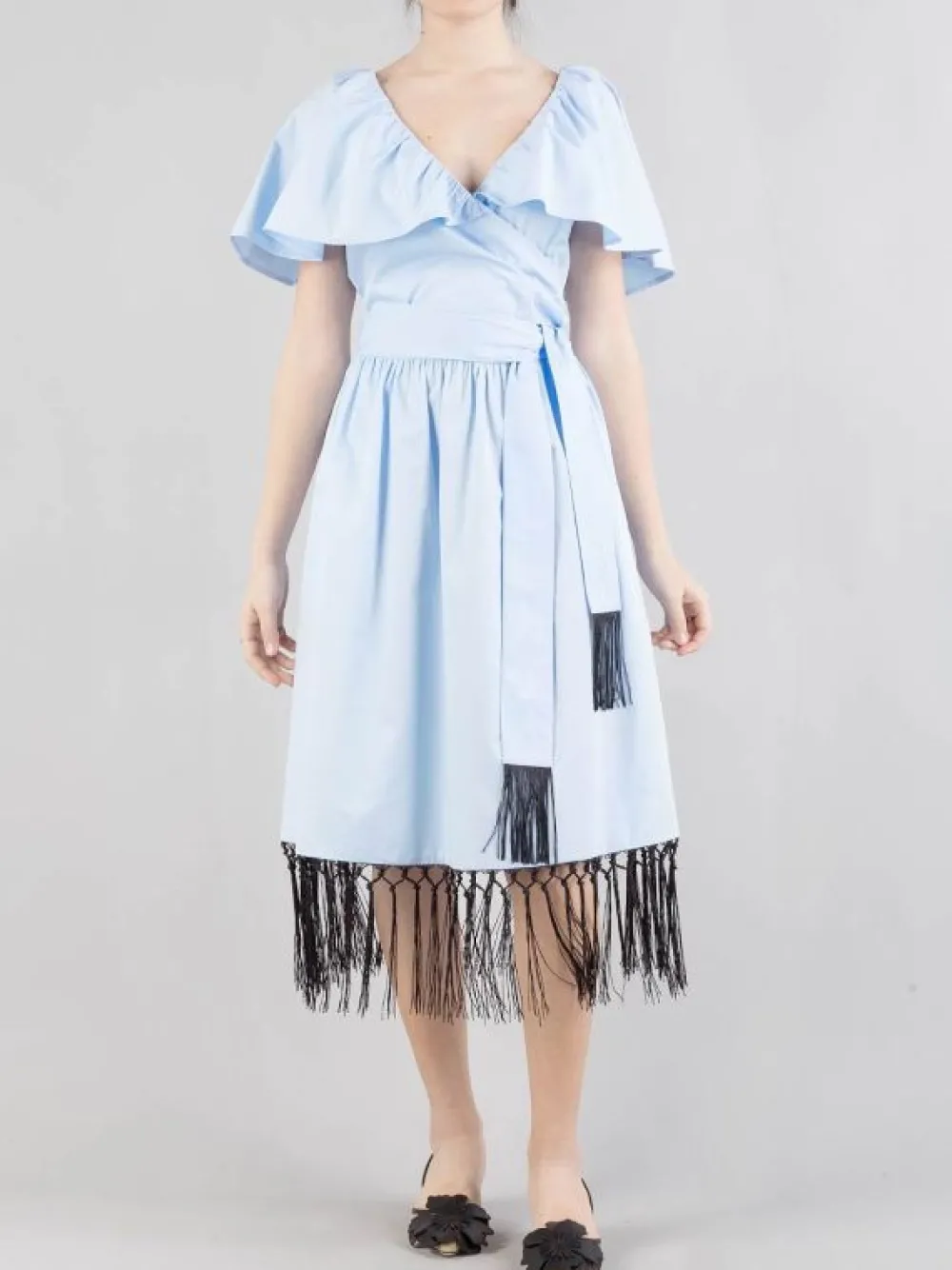 ABITO MIDI IN COTONE INCROCIATO CON FRANGE | KARL LAGERFELD Best