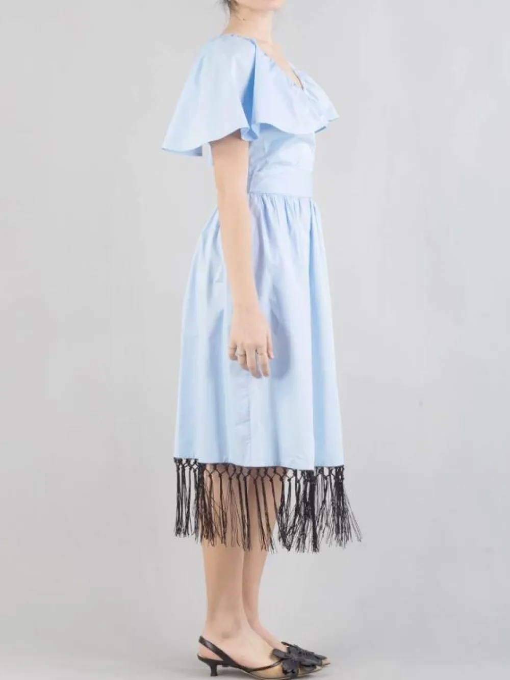 ABITO MIDI IN COTONE INCROCIATO CON FRANGE | KARL LAGERFELD Best