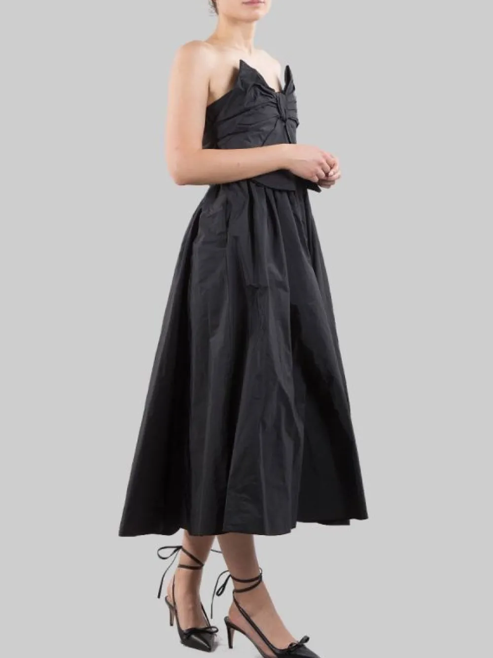 ABITO MIDI SENZA MANICHE IN TAFFETAS CROCCANTE CON FIOCCO ANTERIORE | RED VALENTINO Outlet