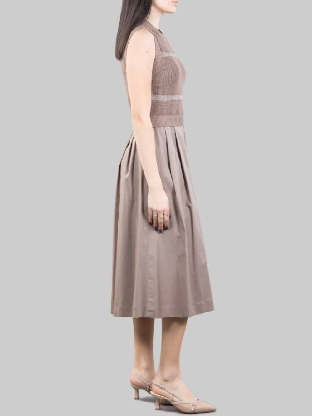 ABITO MIDI SMANICATO TORTORA CON FILI DI PUNTI LUCE | PESERICO Fashion