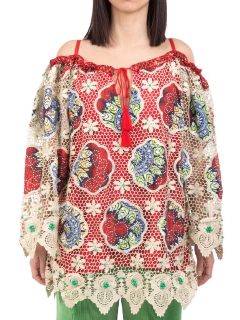 BLUSA OVER FIT CON RICAMI E DECORI A | AMUSE Outlet