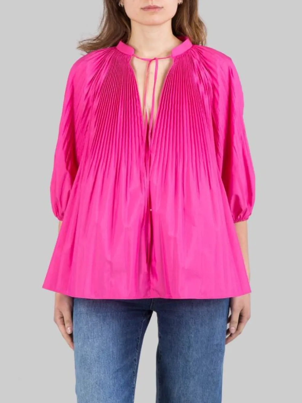 BLUSA SCURO IN POPELINE DI COTONE PLISSÉ | RED VALENTINO Online