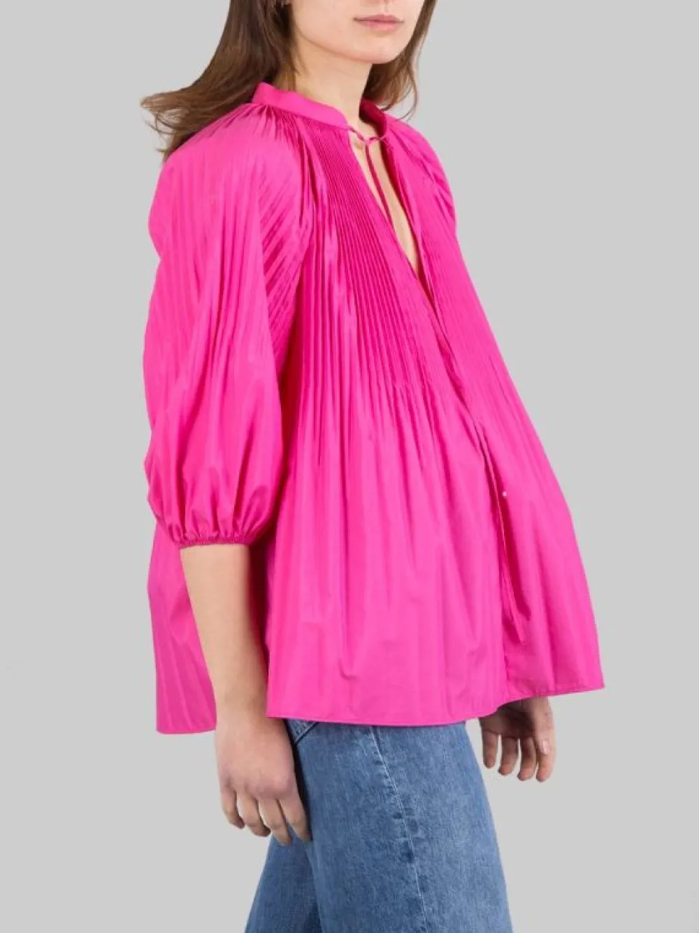 BLUSA SCURO IN POPELINE DI COTONE PLISSÉ | RED VALENTINO Online