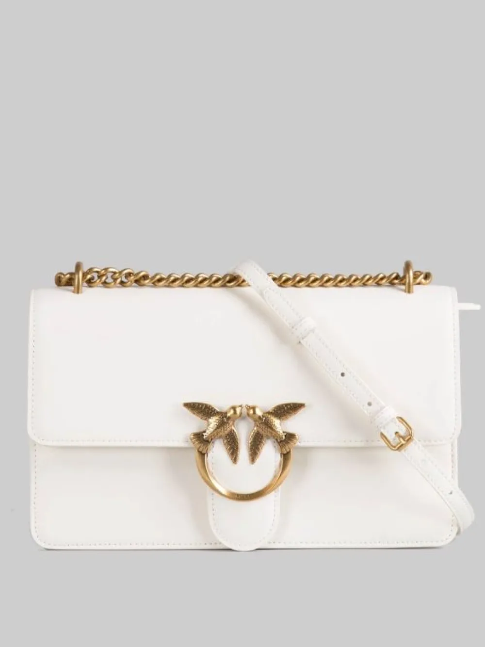 BORSA A SPALLA LOVE ONE CLASSIC IN PELLE BIANCA E ORO | PINKO Online