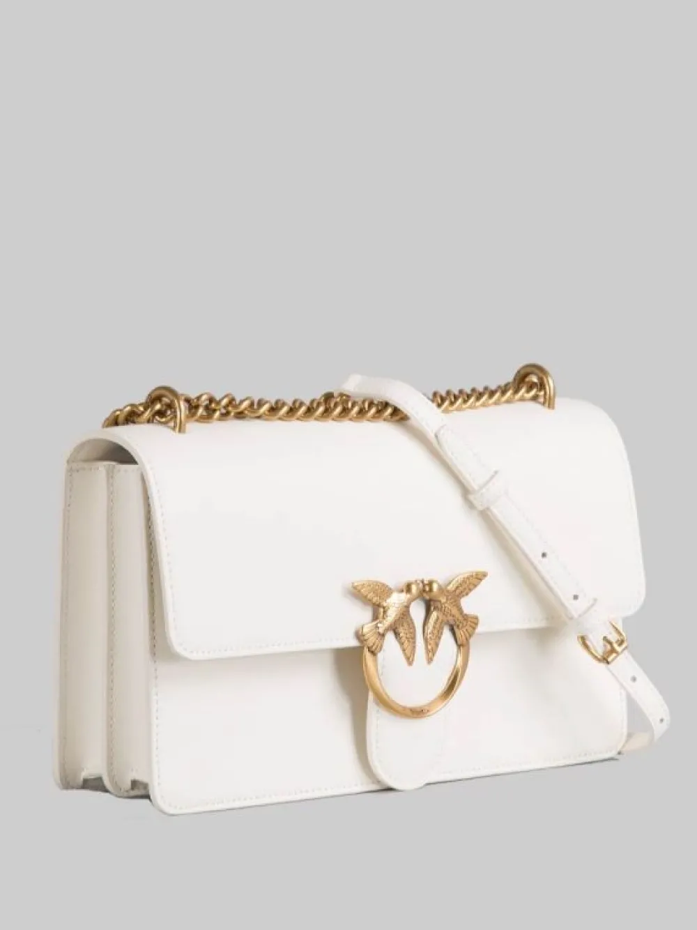 BORSA A SPALLA LOVE ONE CLASSIC IN PELLE BIANCA E ORO | PINKO Online