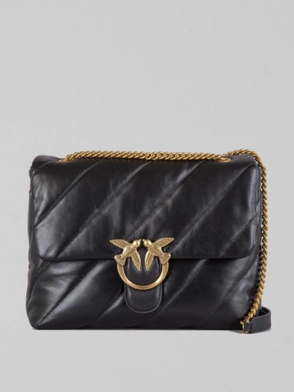 BORSA A SPALLA LOVE PUFF BIG IN PELLE NERA E ORO | PINKO Sale