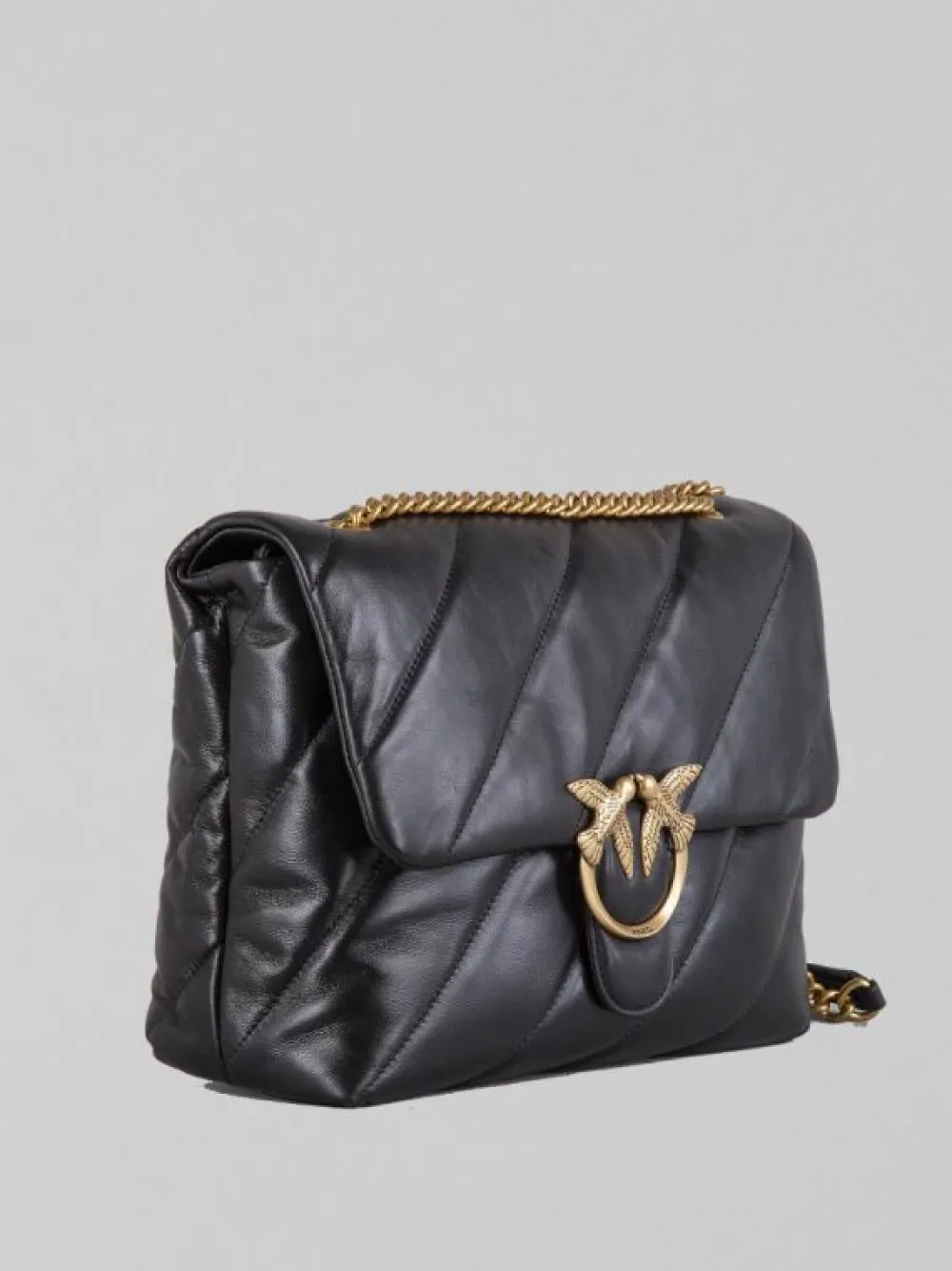 BORSA A SPALLA LOVE PUFF BIG IN PELLE NERA E ORO | PINKO Sale