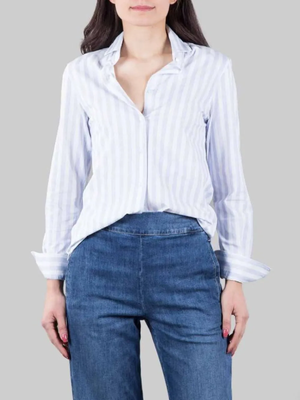 CAMICIA A RIGHE SLIM FIT BIANCA E CELESTE | XACUS New