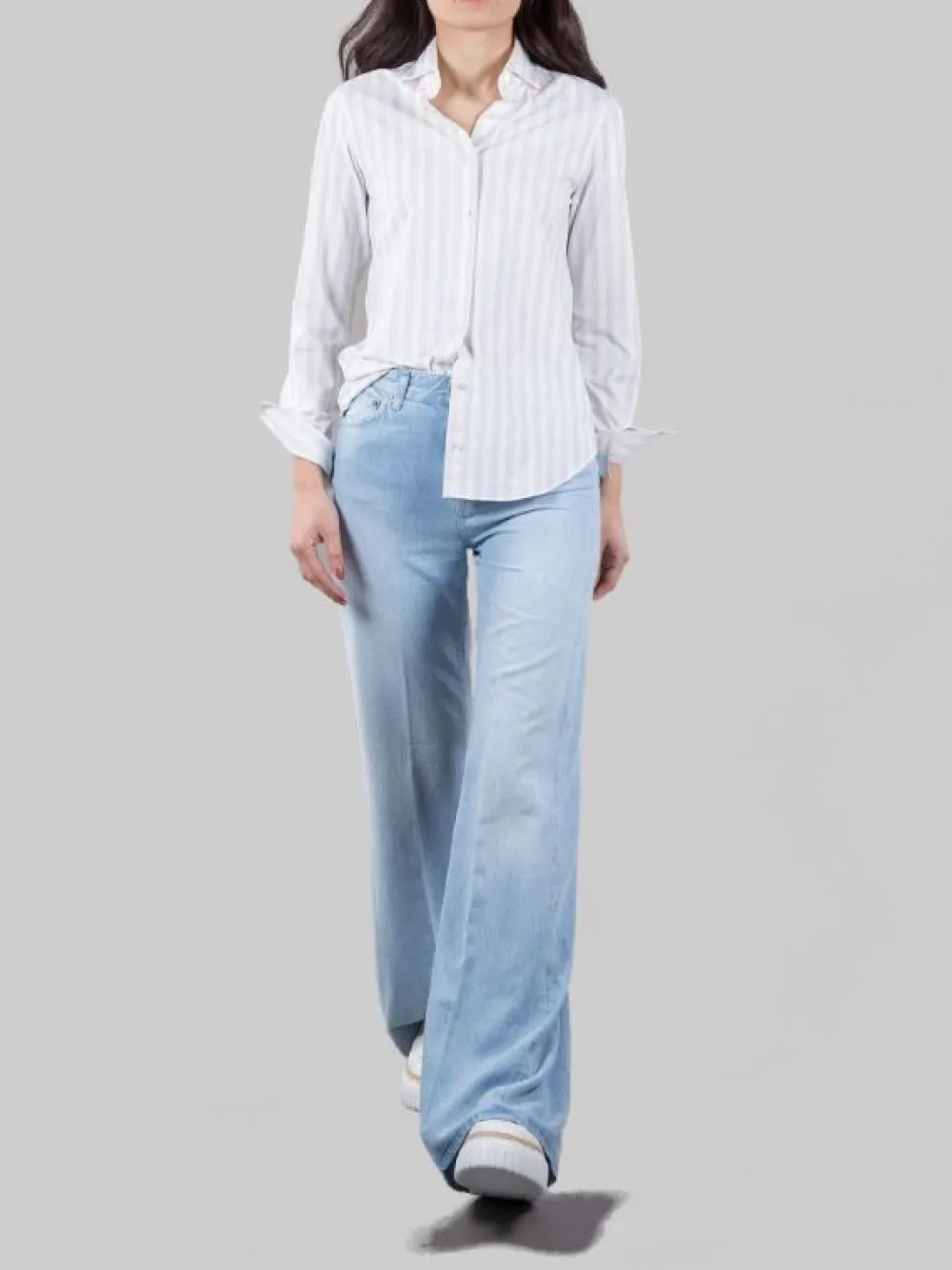 CAMICIA A RIGHE SLIM FIT BIANCA E BEIGE | XACUS Discount