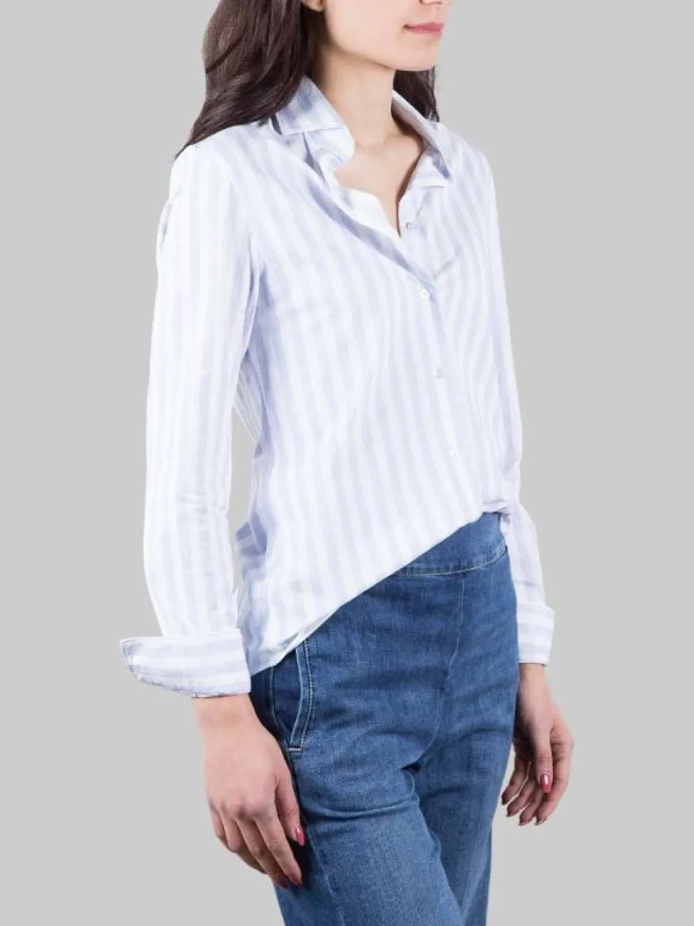 CAMICIA A RIGHE SLIM FIT BIANCA E CELESTE | XACUS New
