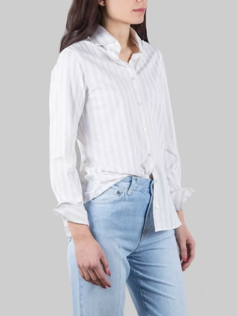CAMICIA A RIGHE SLIM FIT BIANCA E BEIGE | XACUS Discount