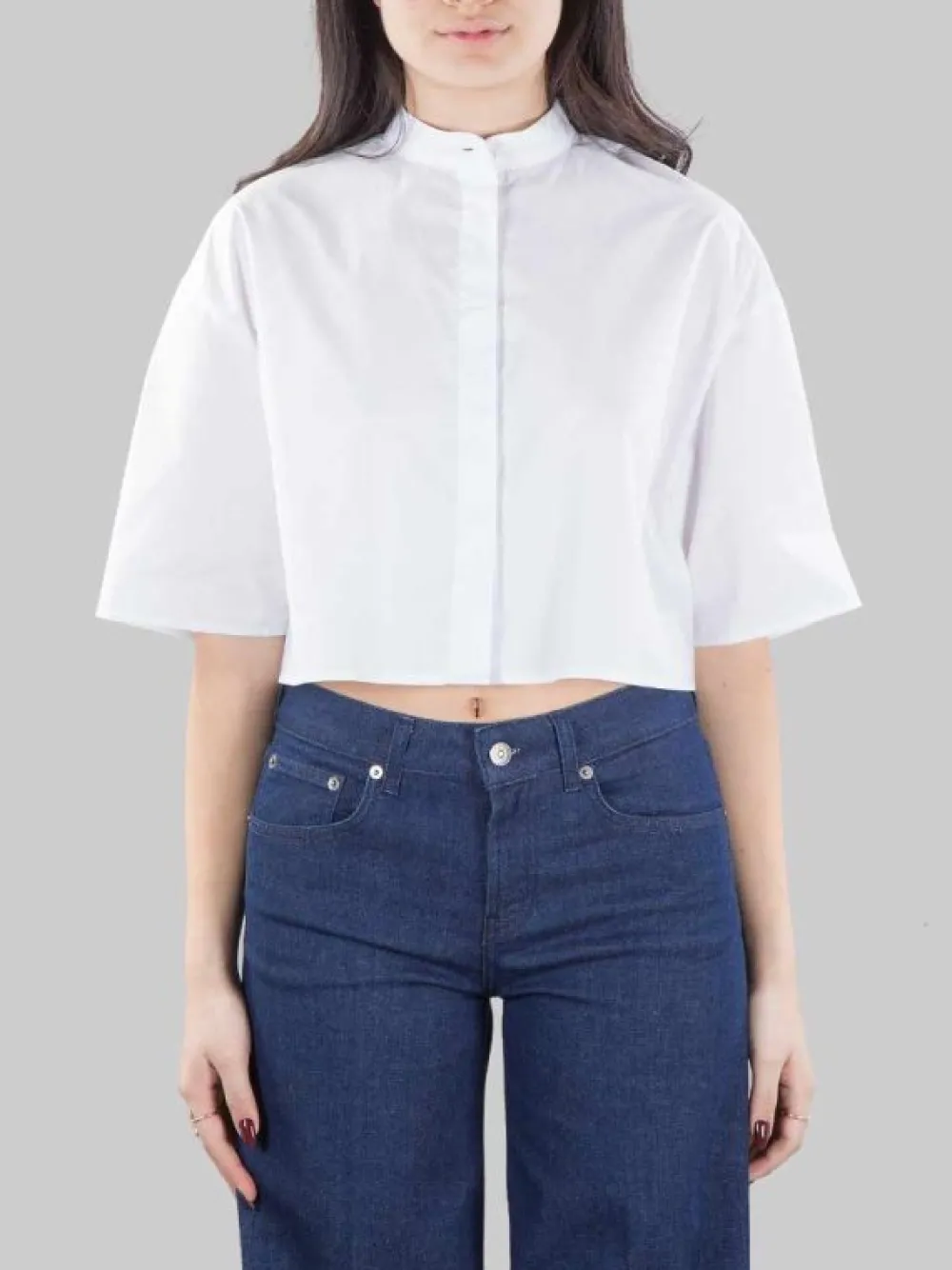 CAMICIA CORTA BIANCA CON COLLETTO ALLA COREANA MODELLO BOXY | DONDUP Clearance