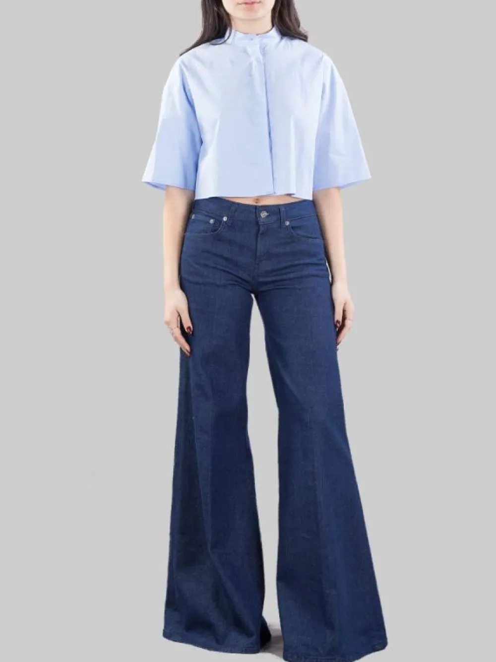 CAMICIA CORTA CON COLLETTO ALLA COREANA MODELLO BOXY | DONDUP New