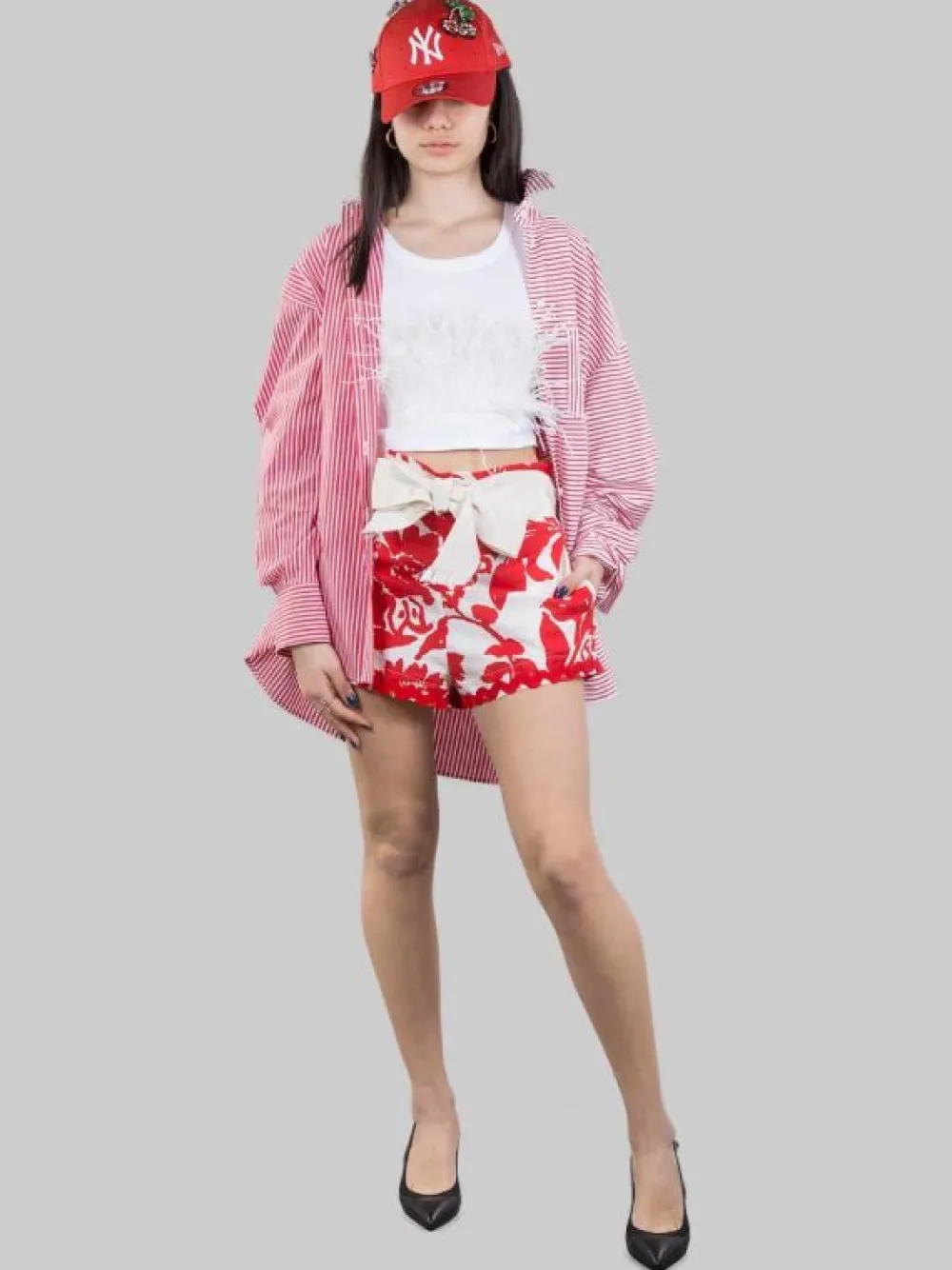 CAMICIA LUNGA OVERSIZE IN POPELINE A RIGHE BIANCHE E ROSSE | GINA GORGEOUS Best