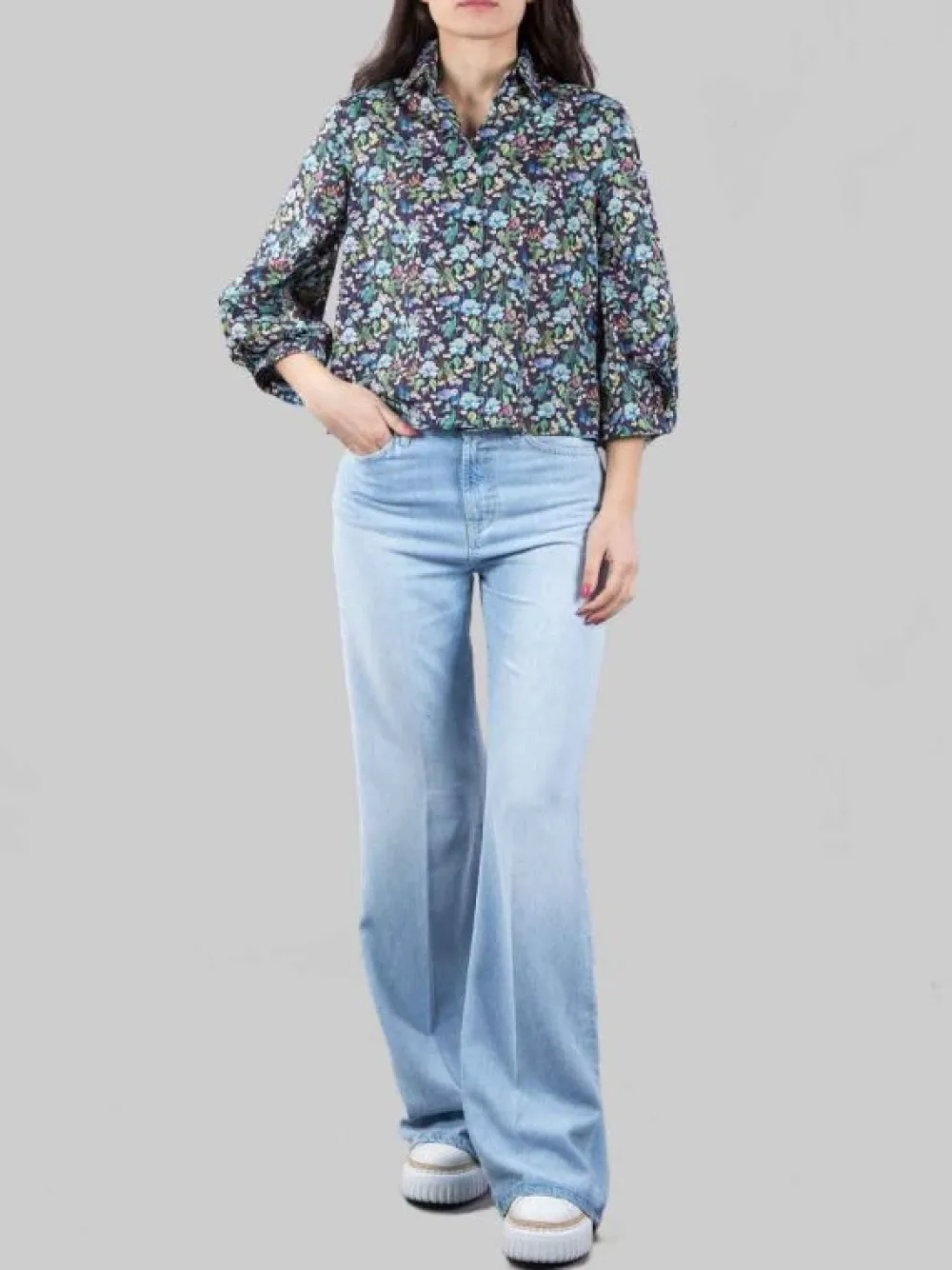 CAMICIA MARGOT A FANTASIA FIORI DI CAMPO CON MANICHE 3/4 | XACUS Best