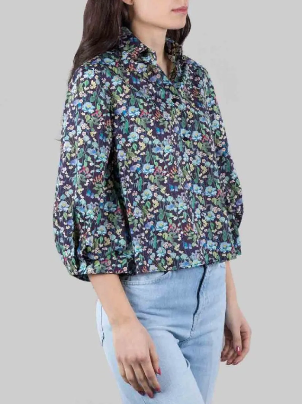 CAMICIA MARGOT A FANTASIA FIORI DI CAMPO CON MANICHE 3/4 | XACUS Best