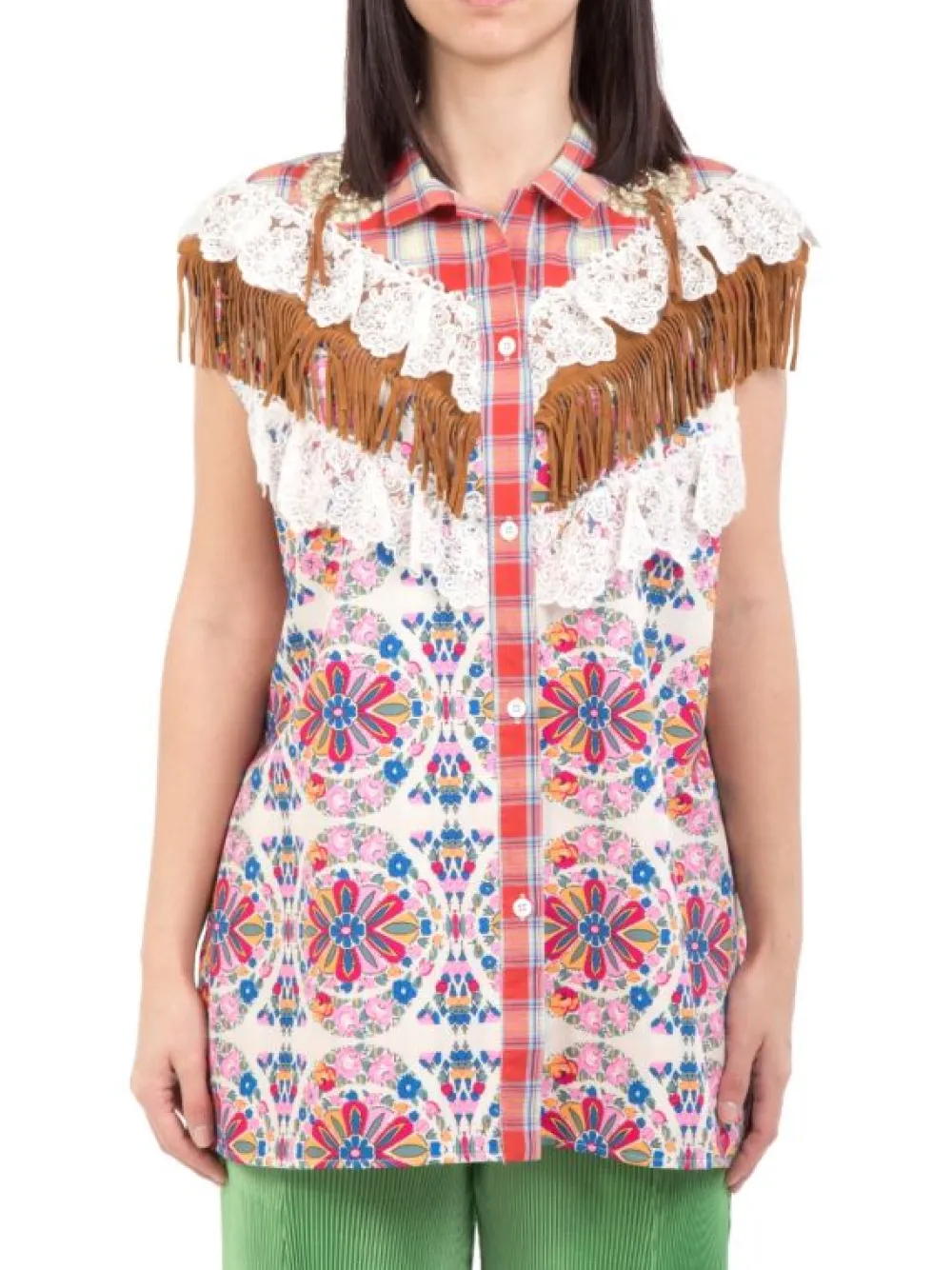 CAMICIA SENZA MANICHE A CON PIZZO E FRANGE | AMUSE Online