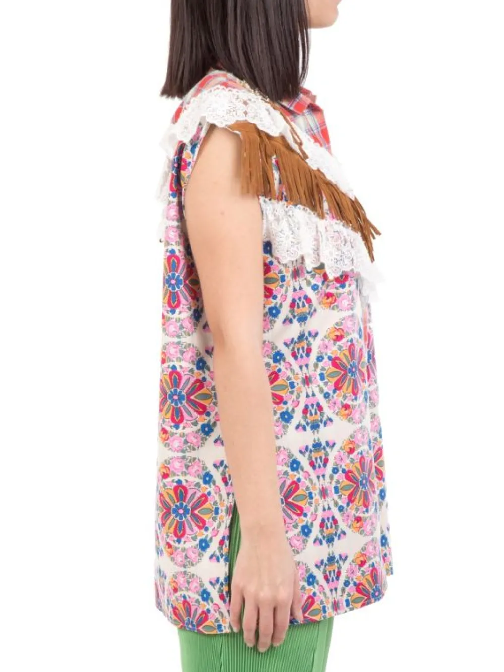 CAMICIA SENZA MANICHE A CON PIZZO E FRANGE | AMUSE Online