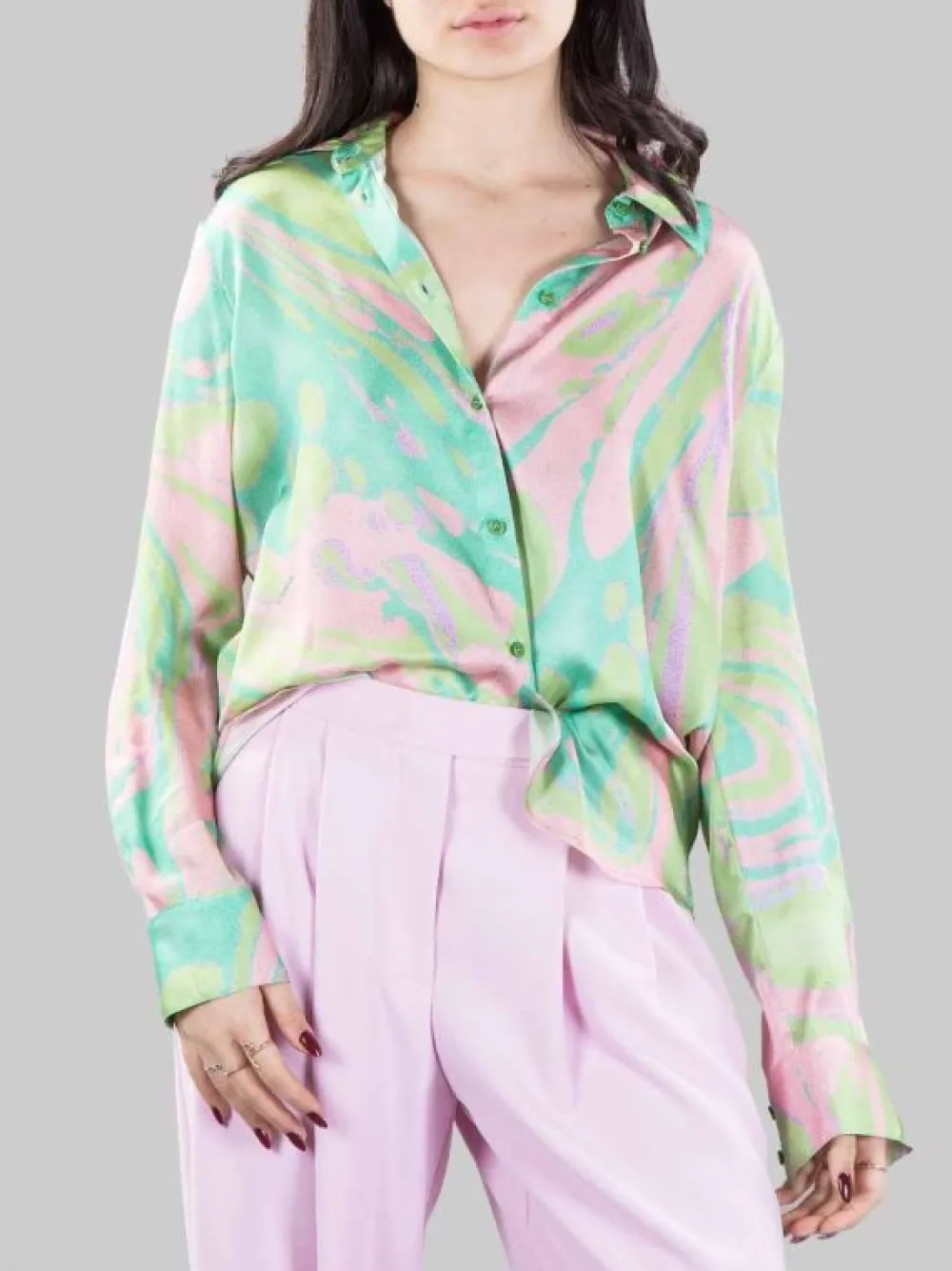 CAMICIA SMORZARE OVERSIZE A FANTASIA SU FONDO VERDE | PINKO Best
