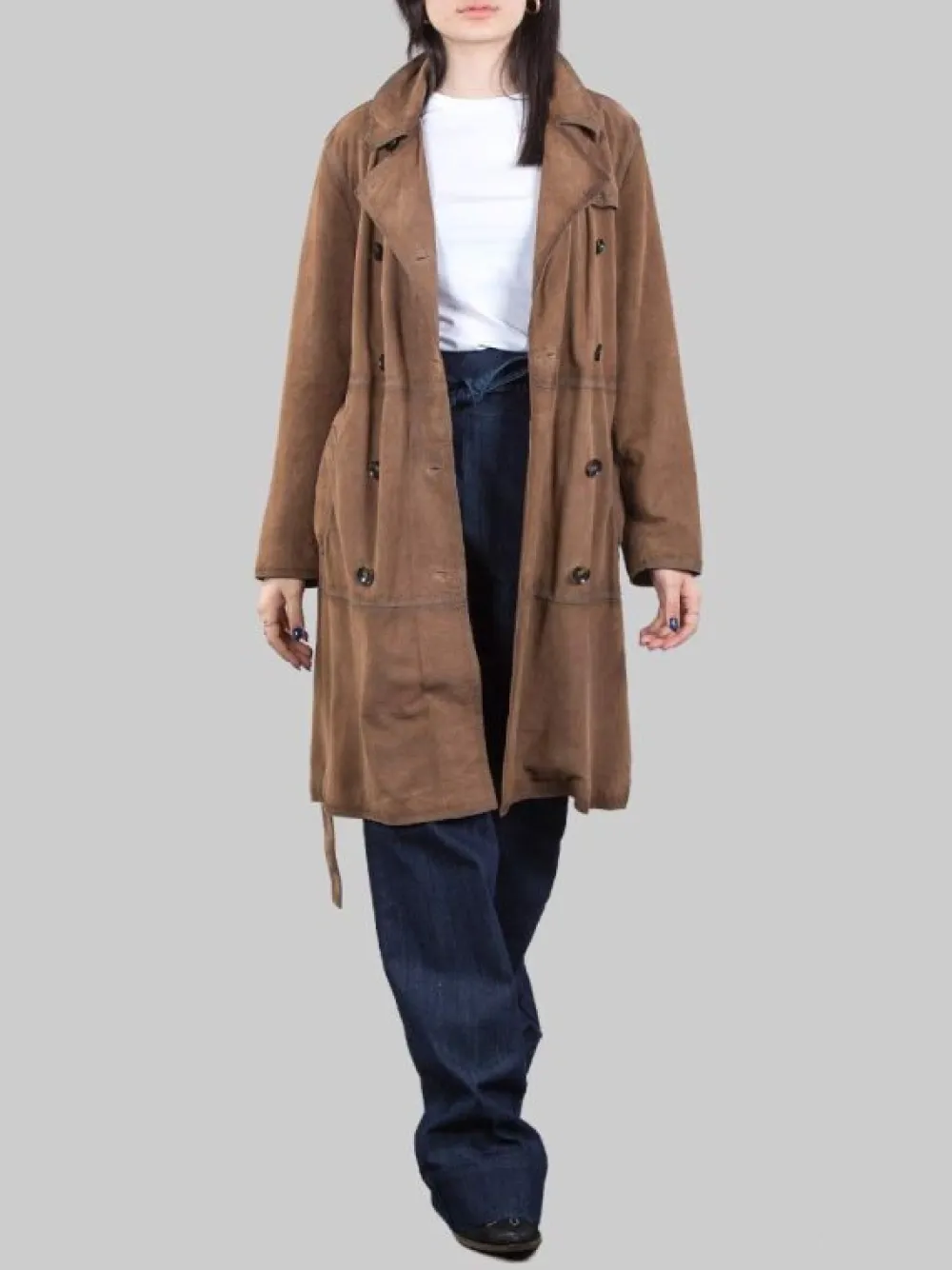 CAPPOTTINO DOPPIOPETTO CATHERINE IN SUEDE EFFETTO BRUCIATO CON CINTURA | THE JACKIE LEATHERS Fashion