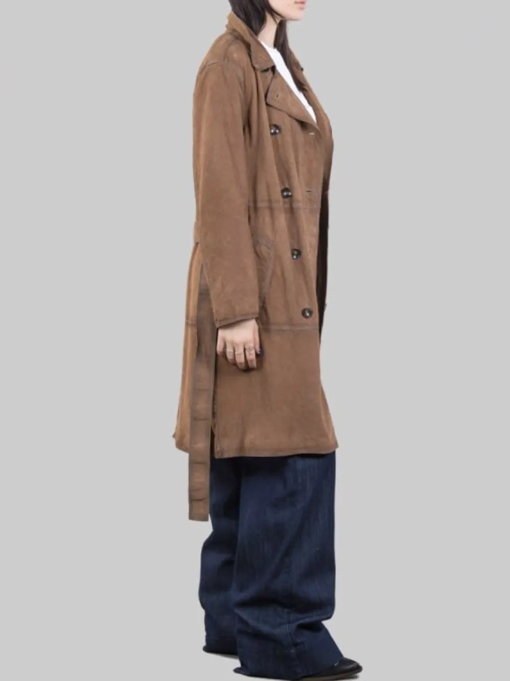 CAPPOTTINO DOPPIOPETTO CATHERINE IN SUEDE EFFETTO BRUCIATO CON CINTURA | THE JACKIE LEATHERS Fashion