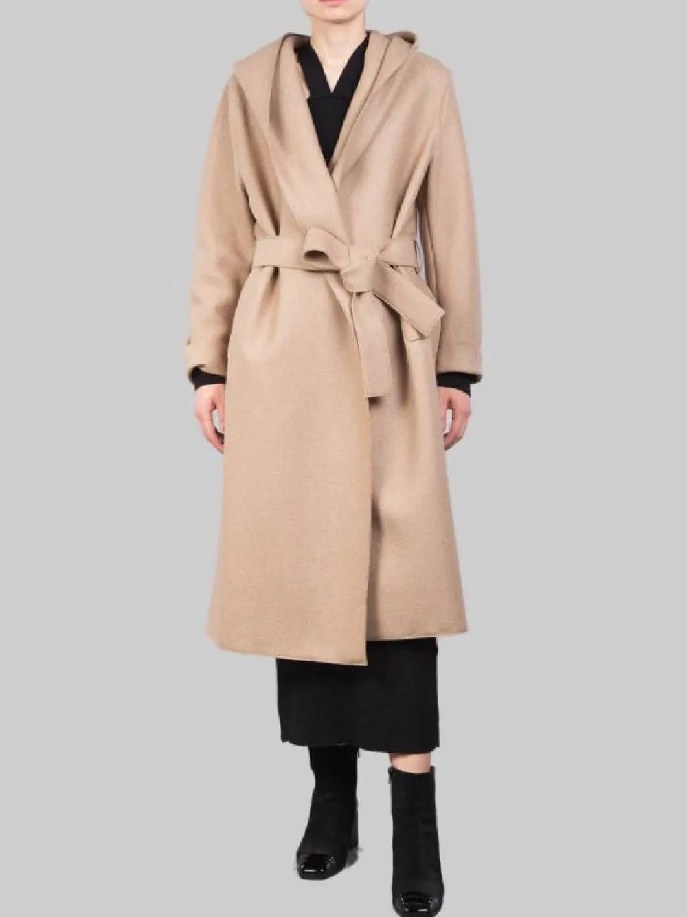 CAPPOTTO LUNGO "A VESTAGLIA" IN LANA VERGINE PRESSATA CON CINTURA | HARRIS WHARF LONDON Hot