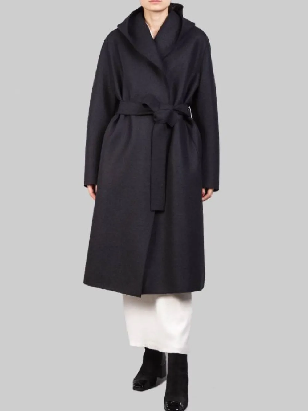 CAPPOTTO LUNGO "A VESTAGLIA" IN LANA VERGINE PRESSATA CON CINTURA | HARRIS WHARF LONDON Discount