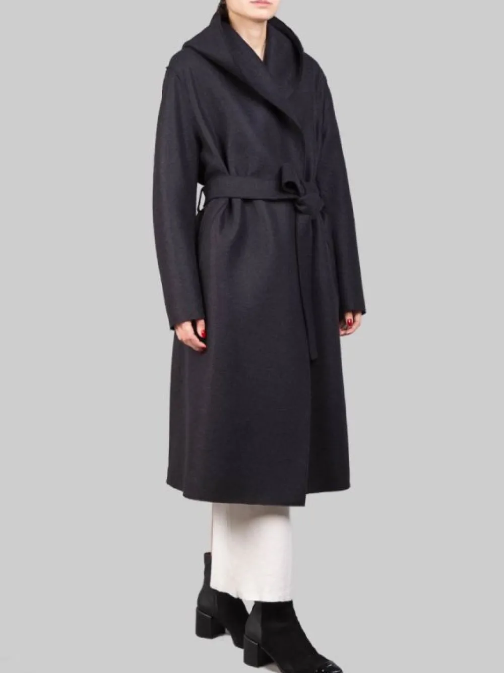 CAPPOTTO LUNGO "A VESTAGLIA" IN LANA VERGINE PRESSATA CON CINTURA | HARRIS WHARF LONDON Discount