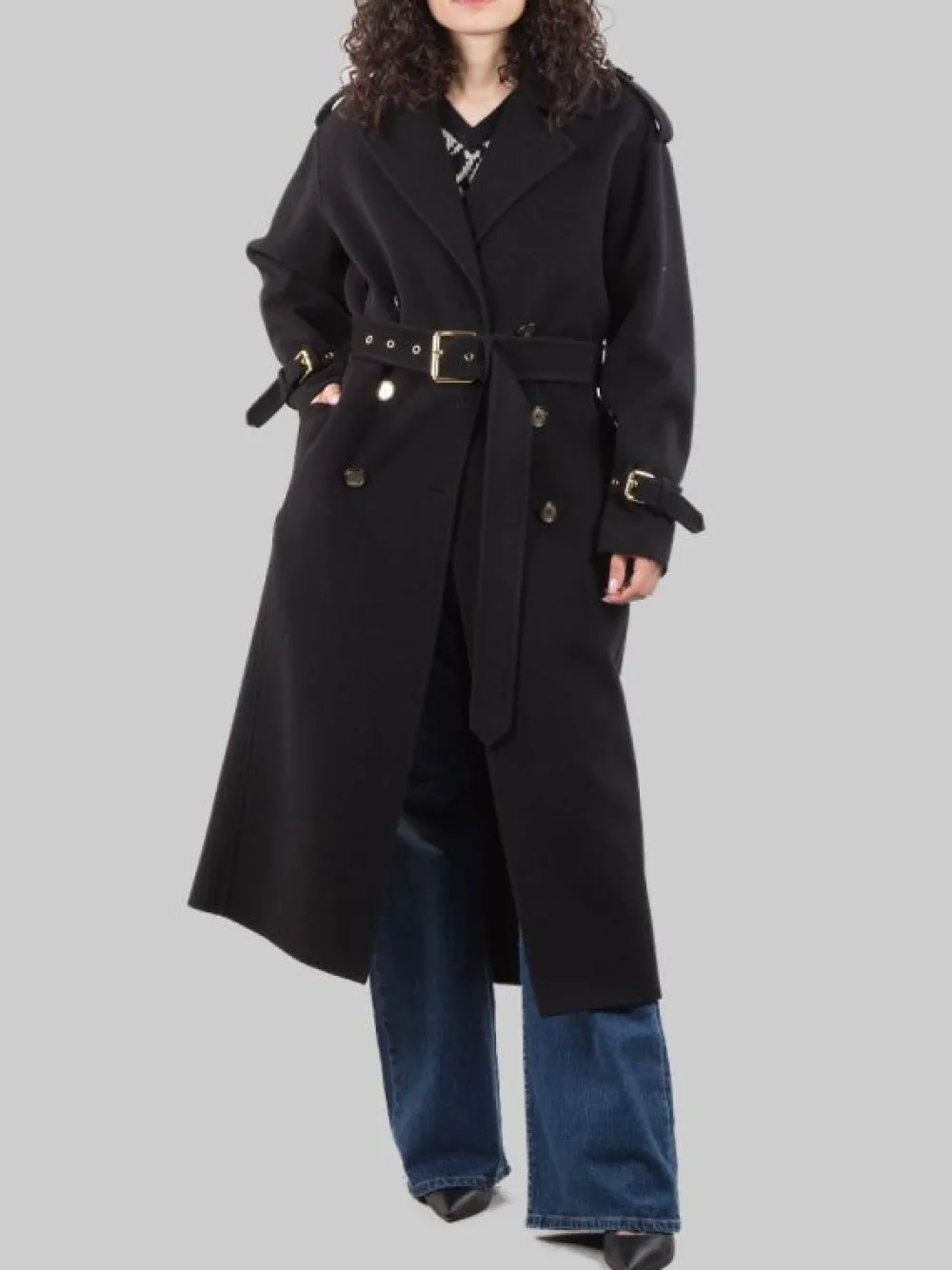CAPPOTTO LUNGO TESTO IN PANNO DI LANA CON CINTURA IN VITA | PINKO Clearance