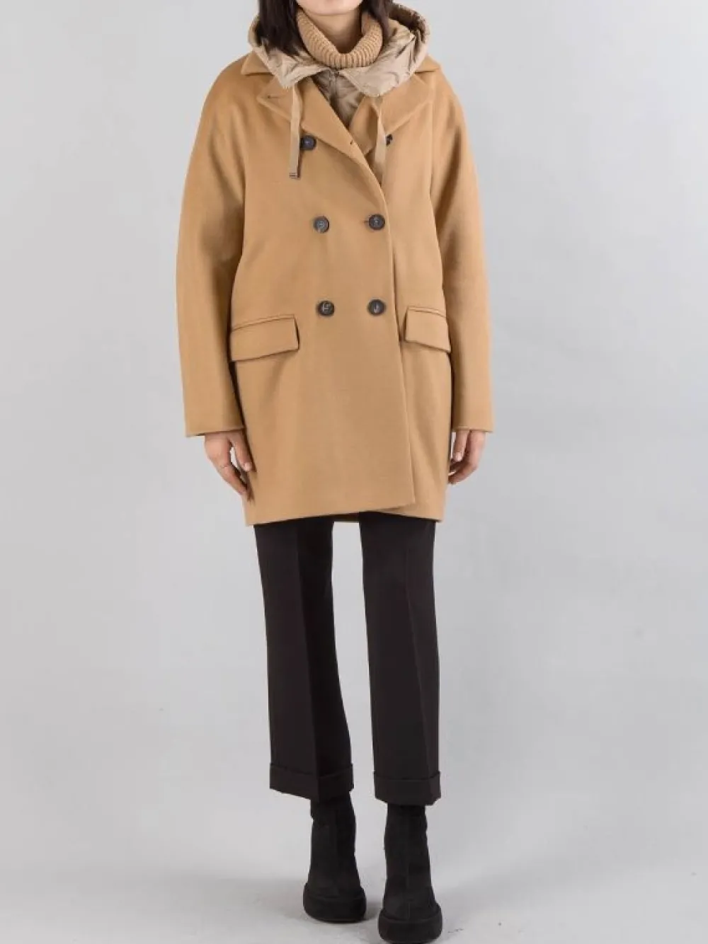 CAPPOTTO OVERSIZE IN PANNO CON IMBOTTITURA PARZIALE E CAPPUCCIO | MOUCHE Clearance