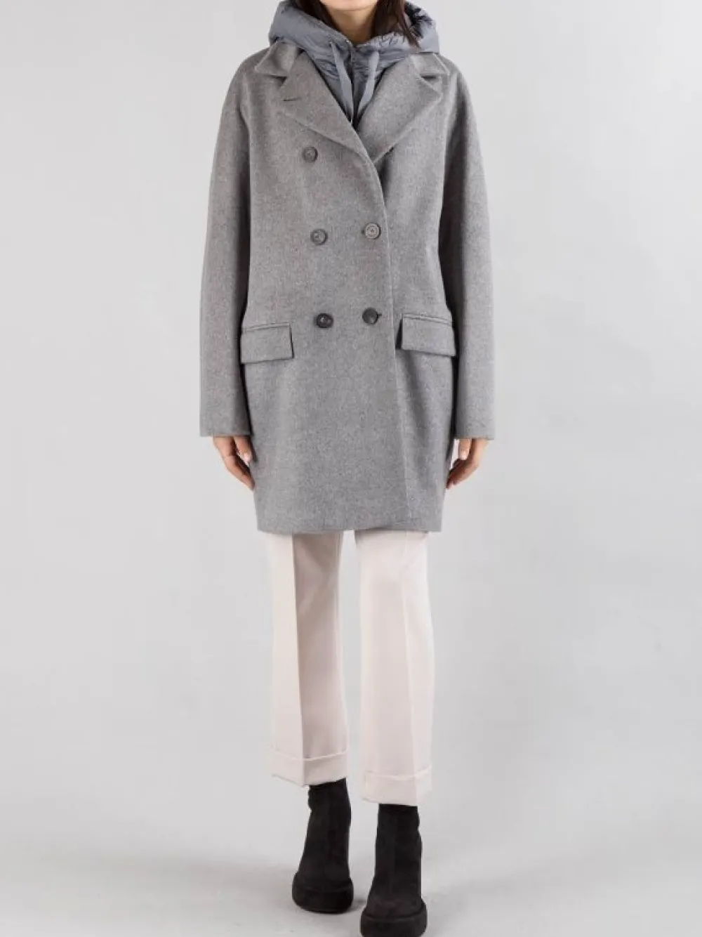 CAPPOTTO OVERSIZE IN PANNO CON IMBOTTITURA PARZIALE E CAPPUCCIO | MOUCHE Outlet