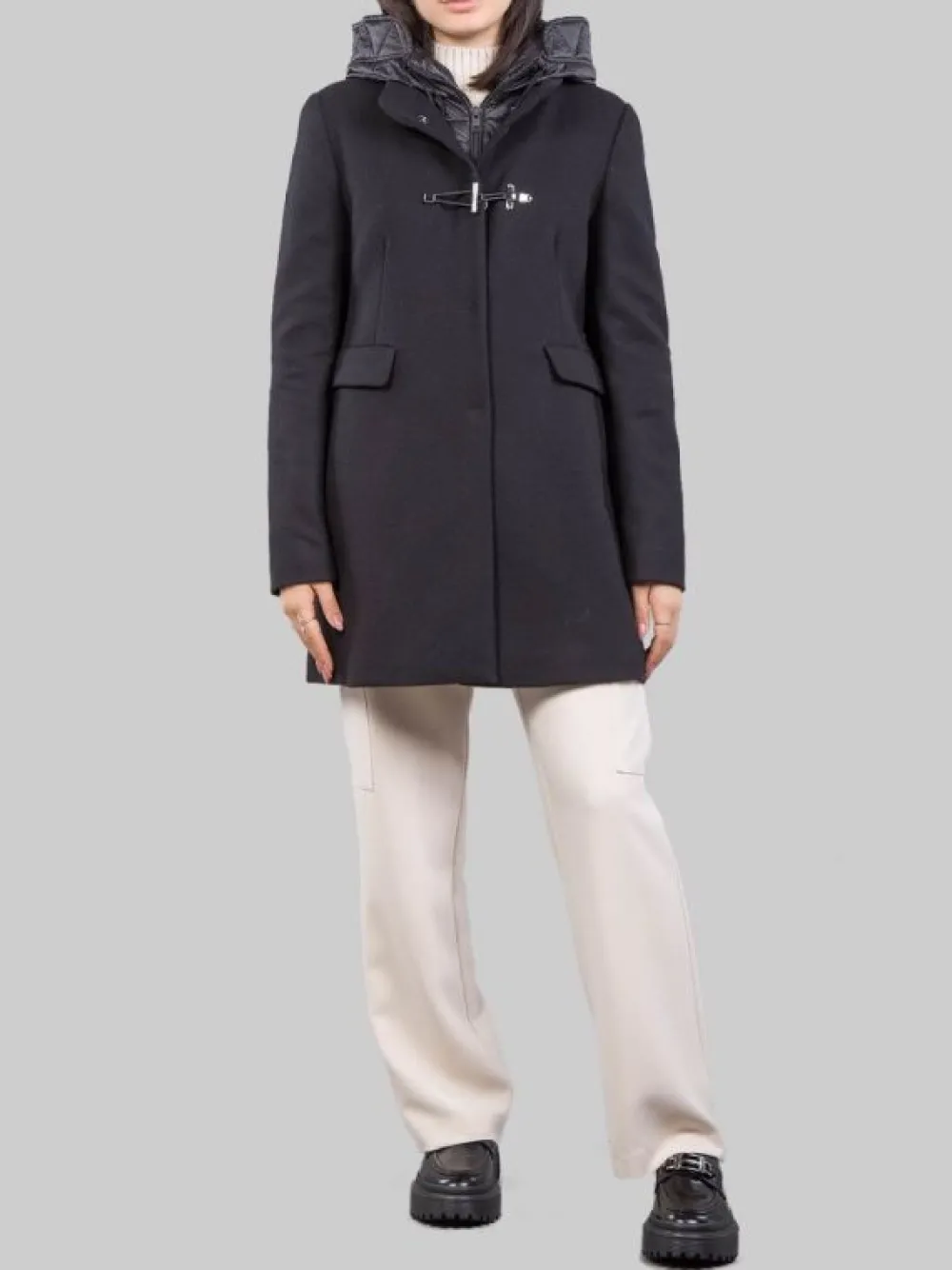 CAPPOTTO TOGGLE IN LANA E TESSUTO TECNICO CON CAPPUCCIO | FAY New