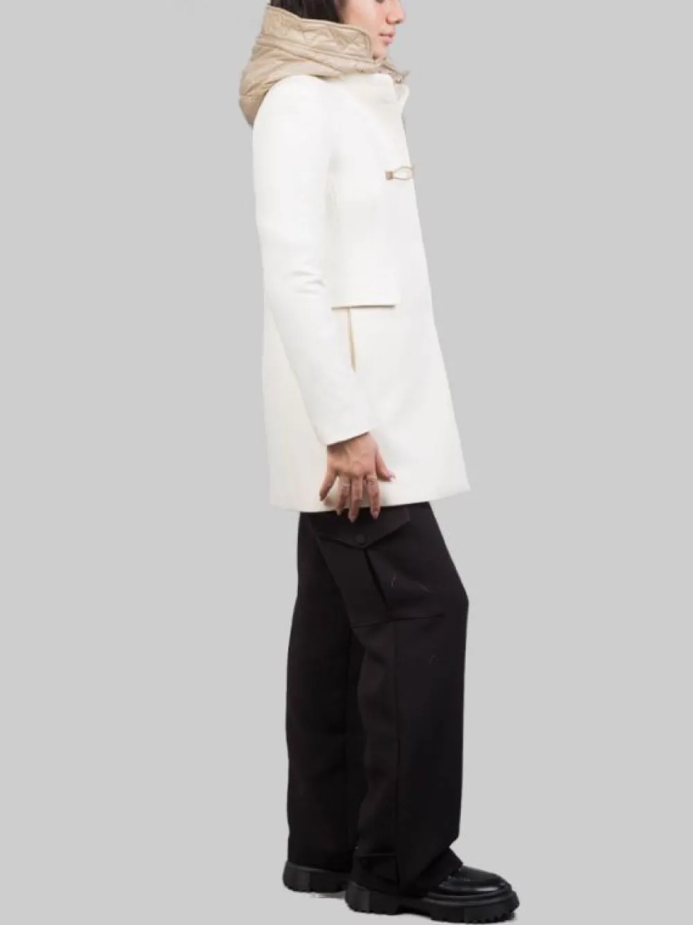 CAPPOTTO TOGGLE IN LANA E TESSUTO TECNICO BIANCO CON CAPPUCCIO | FAY Discount