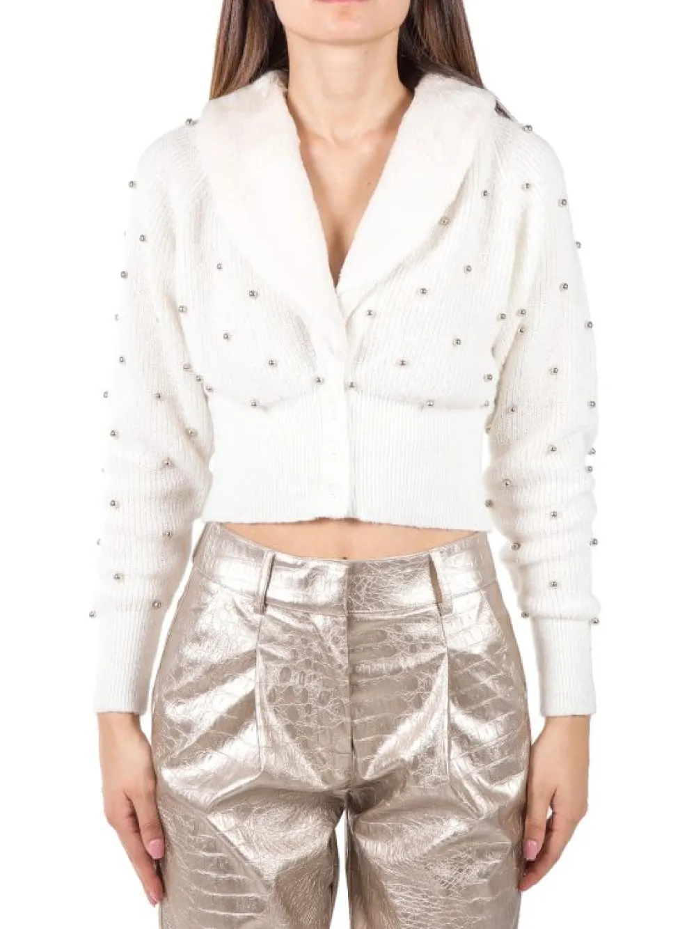 CARDIGAN BURRO CORTO MIZZY CON ECOPELLICCIA E PICCOLE SFERE | ANIYE BY Discount