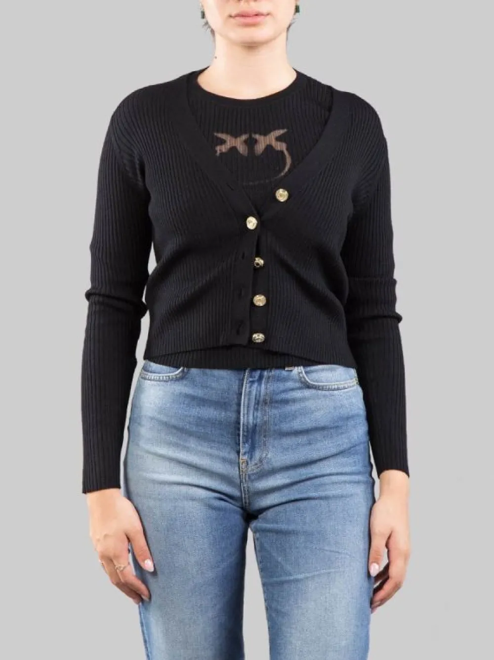 CARDIGAN IN LANA A COSTINE CON LOGO "LOVE BIRDS" IN TRASPARENZA | PINKO Sale