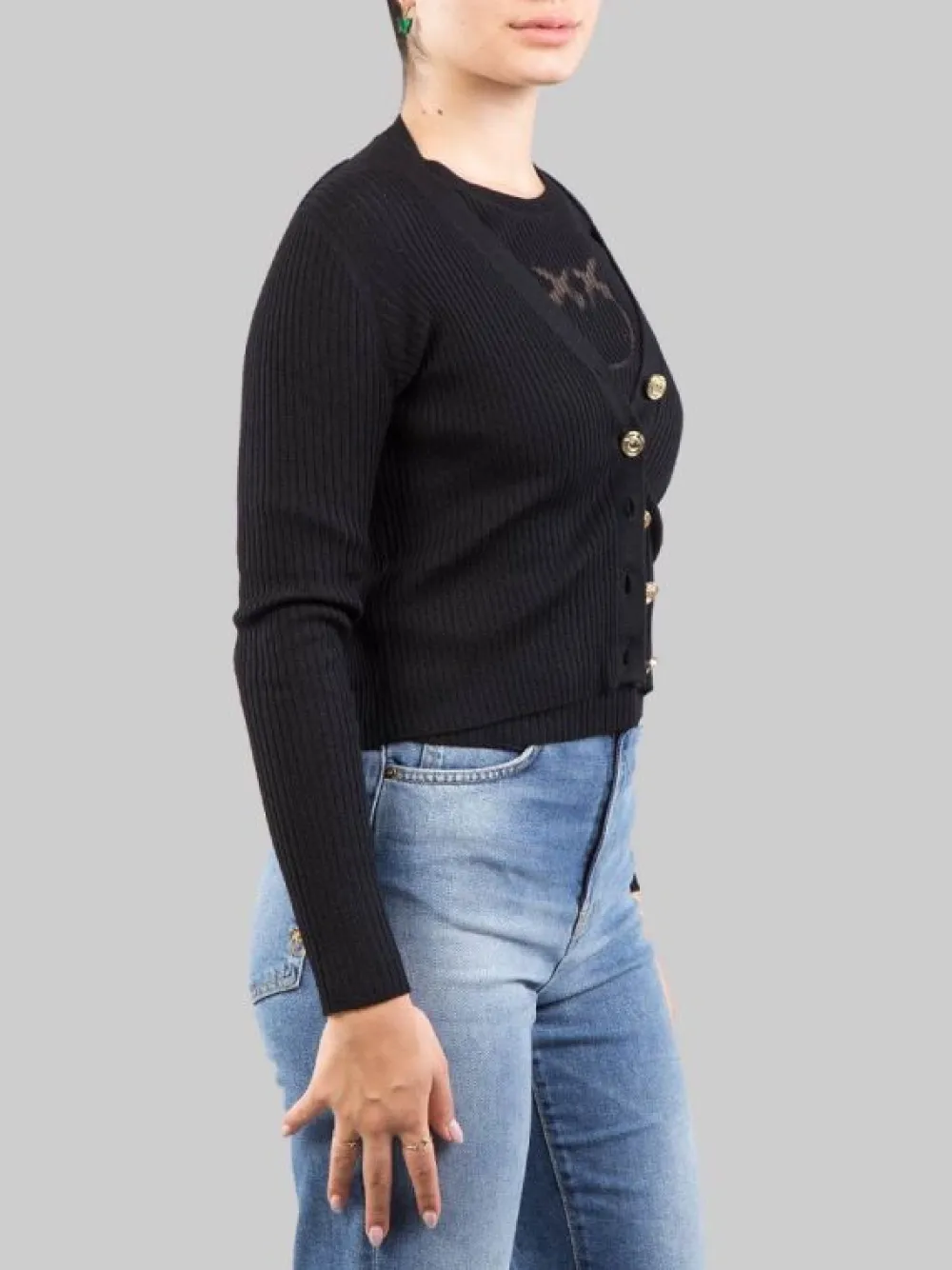 CARDIGAN IN LANA A COSTINE CON LOGO "LOVE BIRDS" IN TRASPARENZA | PINKO Sale