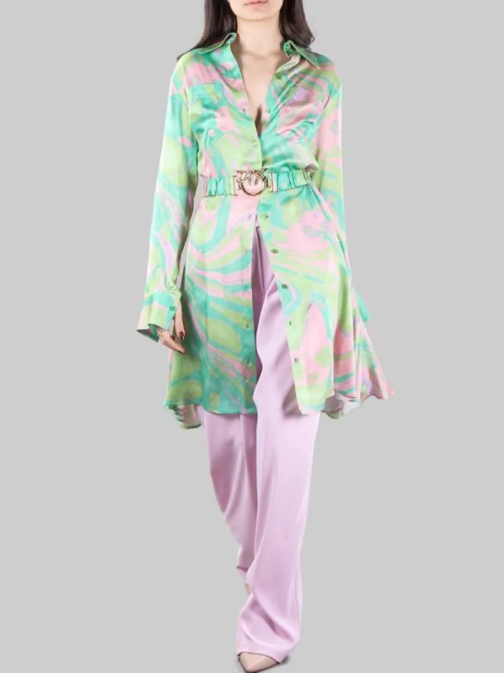 CHEMISIER CASSIOPEA A FANTASIA CON CINTURA LOVE BIRDS IN VITA | PINKO Outlet