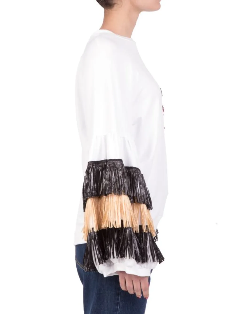 FELPA SWEATSHIRT RAFFIA IN COTONE GIROCOLLO CON FRANGE IN RAFFIA | 5 PROGRESS Sale