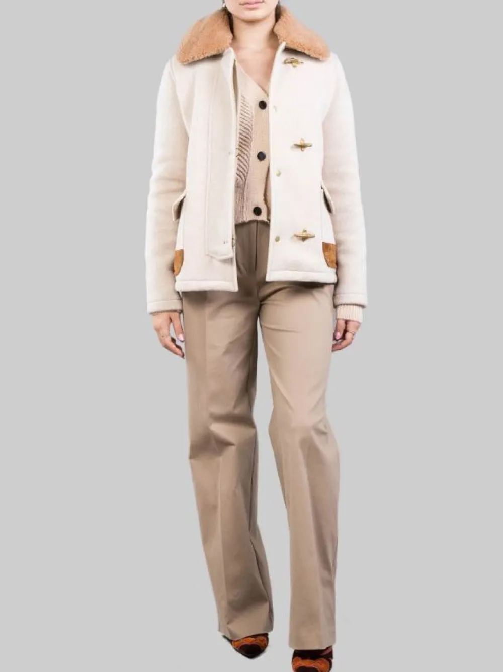 GIACCA 3 GANCI IN LANA EFFETTO VINTAGE CON COLLETTO IN ECO SHEARLING | FAY Fashion